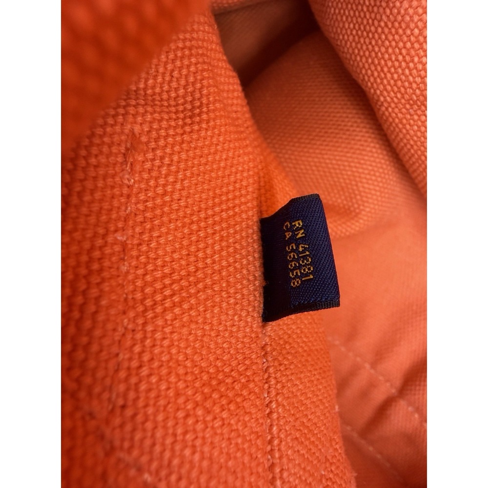 Vintage Polo Ralph Lauren Big Pony #3 Orange Canvas Tote Bag Leather Zip Rare - Picture 12 of 13